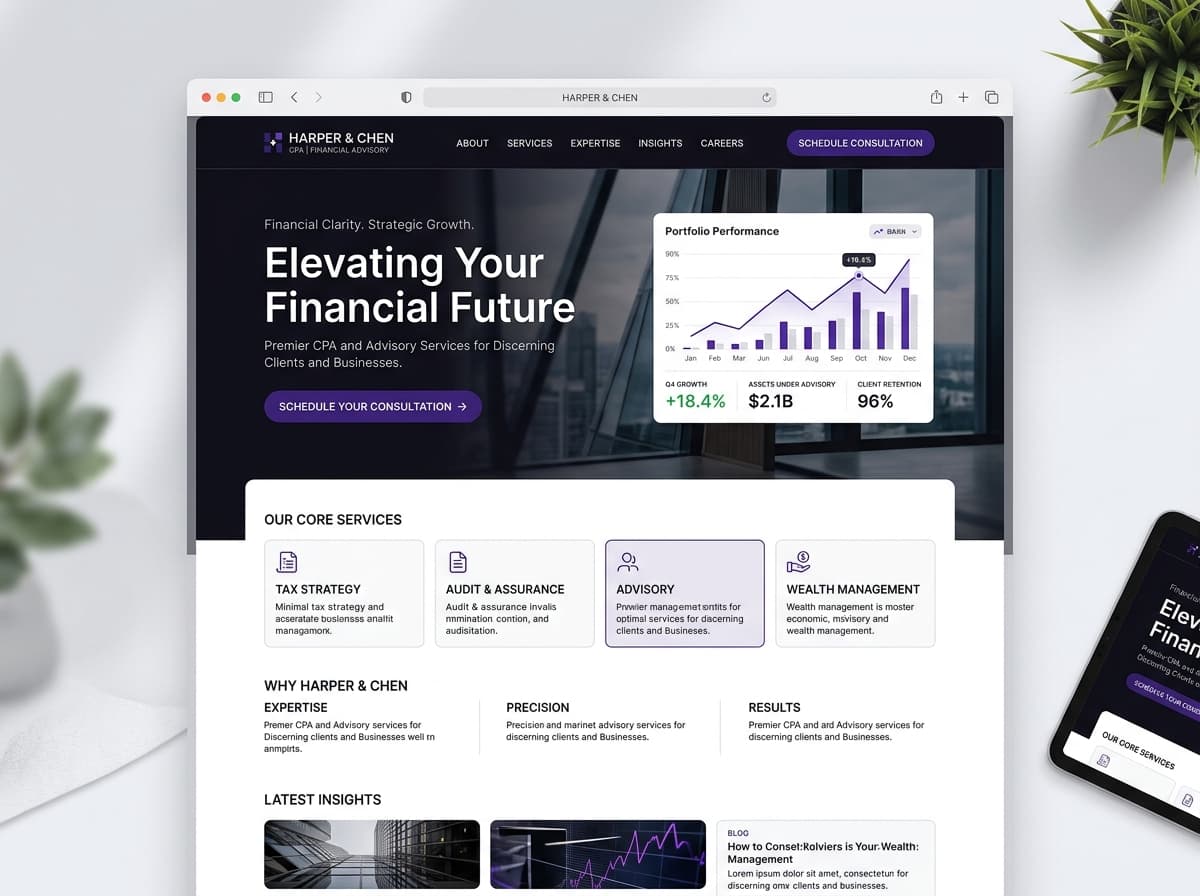 Accounting firm website design mockup preview